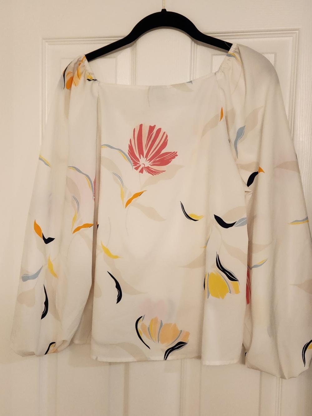 A New Day White Floral Square-Neck Long Sleeve Blouse Size M Unique Fit - Picture 12 of 14